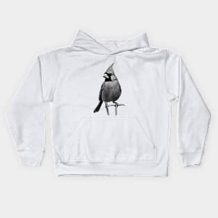 Cardinal Drawing in Black and White - Monochrome Drawing Bird Kids Hoodie